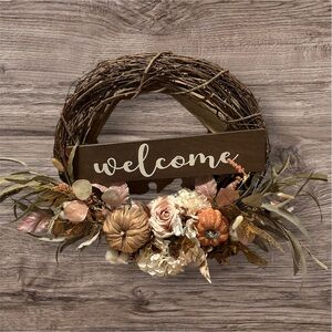 Rustic Welcome Wreath with Floral Accents
